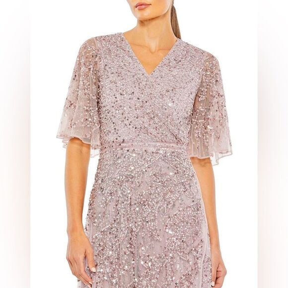 Mac Duggal SEQUINED BUTTERFLY SLEEVE HIGH LOW GOWN dress size 12 - Picture 5 of 14